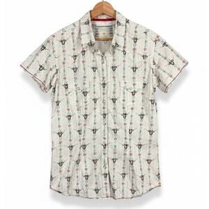 Panhandle Women's M Western Steer Skull Aztec Pearl Snap Stretch Rodeo Shirt
